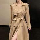 Double Breasted Trench Coat With Sash Khaki - One Size
