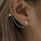 Faux Pearl Stud Earring With Ear Cuff 1pc - Silver & White - One Size