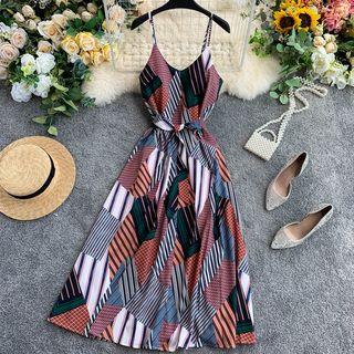 Geometric Print Spaghetti-strap Dress