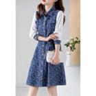 Denim Panel Midi A-line Shirtdress