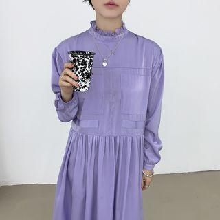 Long-sleeve Frill-trim Maxi Dress