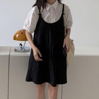 Puff-sleeve Shirt / Floral A-line Overall Dress