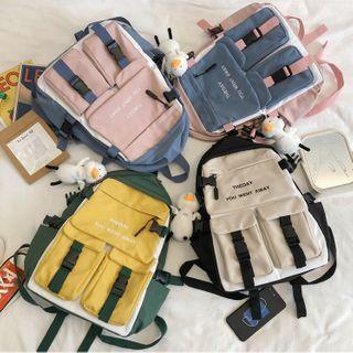 Letter Embroidered Buckled Nylon Backpack