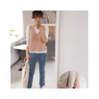 V-neck Ribbon-side Knit Vest