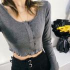 Round-neck Buttoned Cropped Top