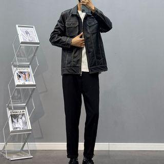 Slim-fit Denim Jacket / Short-sleeve Lettering T-shirt / Plain Slim-fit Pants
