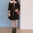 Contrast Frilled Sailor-collar Corduroy Shirtdress Black - One Size
