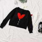 Heart Print V-neck Cardigan