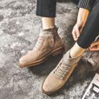 Genuine Suede Knit Panel Lace-up Short Boots