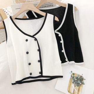 Contrast Trim Double Breast Knit Top