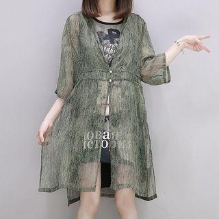 Set : Print Sleeveless Dress + Chiffon Dress