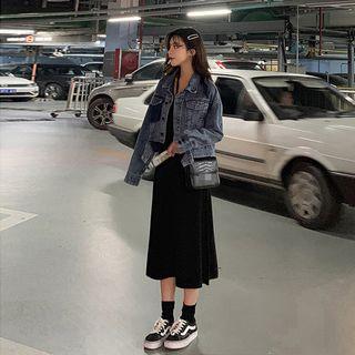 Set: Crop Denim Jacket + Midi Tank Dress