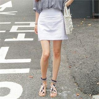 Inset Shorts Linen A-line Miniskirt