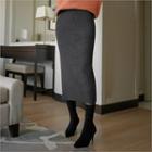 Slit-back Rib-knit Midi Skirt