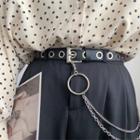 Layered Alloy Chain Faux Leather Belt Black - One Size