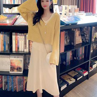 Set: Loose-fit Plain Cardigan + Sleeveless Dress
