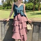 Ruffle Trim Camisole / Midi Layered Skirt