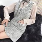 Set: Tie-neck Blouse + Sleeveless Tweed Dress