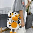 Cartoon Cow Accent Crossbody Tote Bag White - One Size