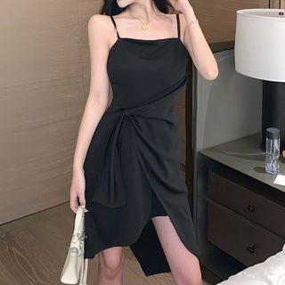 Sleeveless Plain Asymmetrical Hem A-line Dress