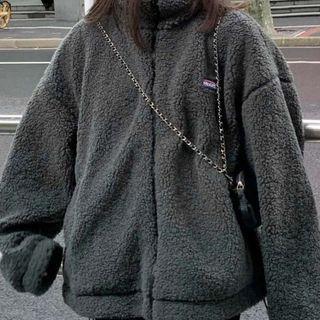 Furry Long-sleeve Jacket Gray - One Size