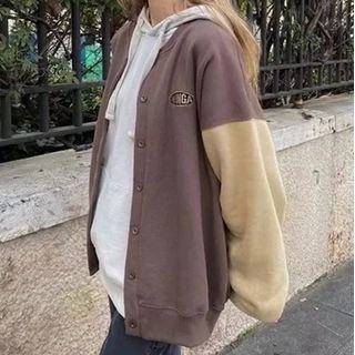 Long Sleeve Color-block Loose-fit Bomber Jacket