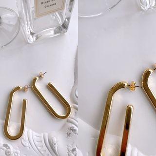 Oblong-shape Hoop Earrings Gold - One Size