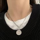 Lettering Disc Pendant Stainless Steel Choker Silver - One Size