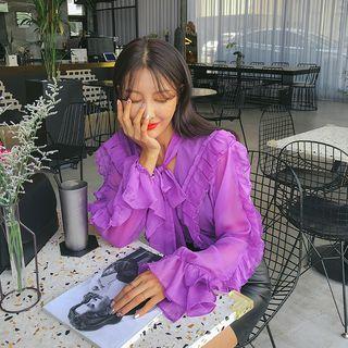Tie-neck Frilled See-through Blouse