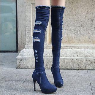 Denim High-heel Over-the-knee Boots