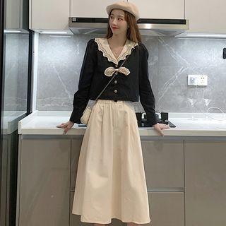 Bow Shirt / Midi A-line Skirt