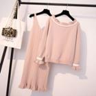 Set: Frilled Sweater + V-neck Knit Tank Dress