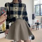 Set: Plaid Cardigan + Mini A-line Skirt Cardigan - Gingham - One Size / Skirt - Light Coffee - One Size
