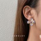 Flower Glaze Earring 1 Pair - Silver Needle - Stud Earrings - Yellow & Purple - One Size