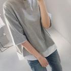 Short-sleeve Layered Top Gray - One Size