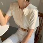 Double-breasted Short-sleeve Blouse White - One Size