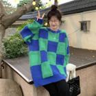Two-tone Plaid Sweater