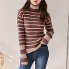 Turtleneck Stripe Rib-knit Top