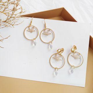 Faux Crystal Alloy Origami Crane & Hoop Earring