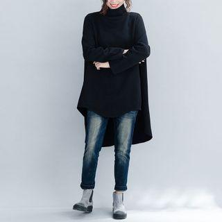 Long-sleeve Mock-neck A-line High-low Dress
