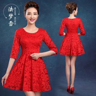 3/4-sleeve Embroidered Cocktail Dress
