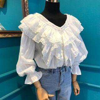 Eyelet Lace Ruffle Blouse