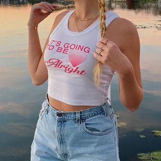 Lettering Heart Print Crop Tank Top