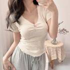 Short-sleeve V-neck Cherry Accent Top
