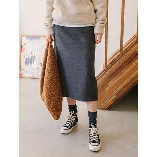Slit-back Long Rib-knit Skirt