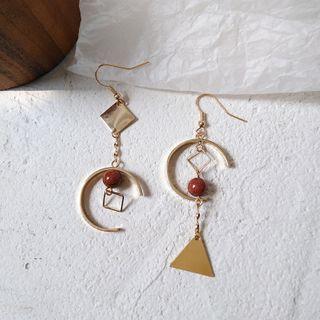 Non-matching Geometric Alloy Dangle Earring 1 Pair - Asymmetric - Gold - One Size