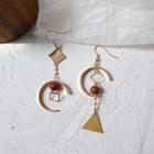 Non-matching Geometric Alloy Dangle Earring 1 Pair - Asymmetric - Gold - One Size