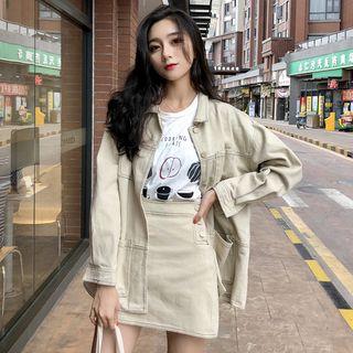 Contrast Stitch Utility Jacket / Mini A-line Skirt