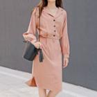 Notched-lapel Balloon-sleeve Shirtdress