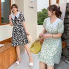 Short-sleeve Contrast Collared Floral Dress